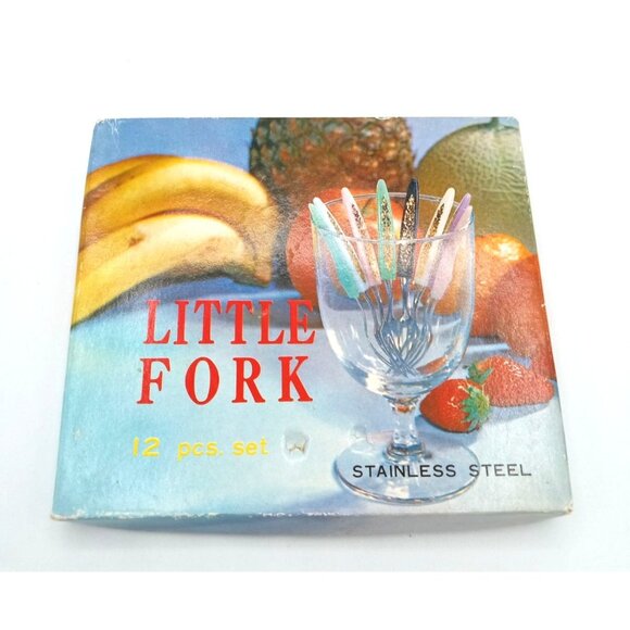 Little Fork Set 12 Piece Stainless Steel Ornate Gold Floral Handles Vintage 4 In - Picture 2 of 16